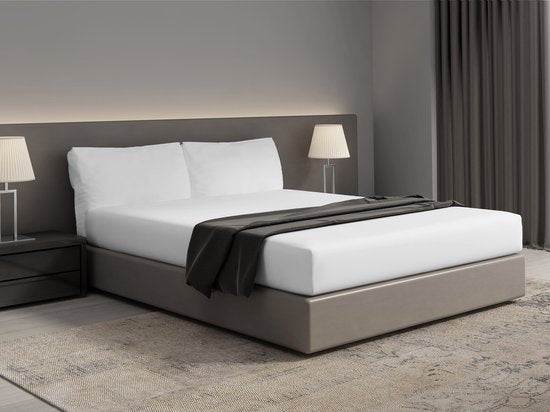 Drap-housse PHLOX - 100 % coton satiné (300 fils au pouce carré) - Double 160 x 200 cm - Doux et agréable au toucher - Élastique sur tout le pourtour - Blanc