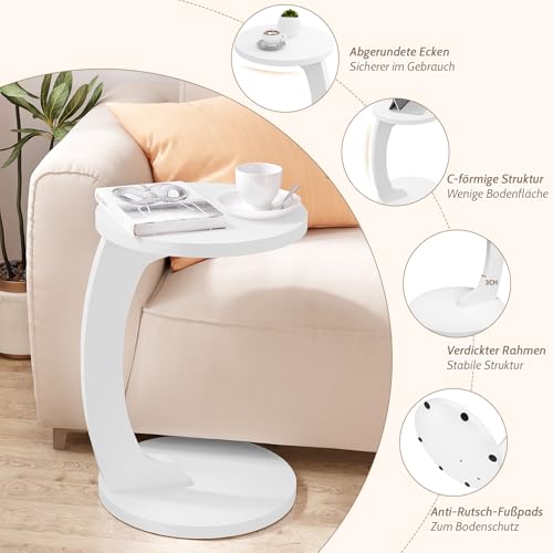 Woltu Side Table C-shaped - Table basse ronde - Design scandinave - MDF White - 38 x 55 cm