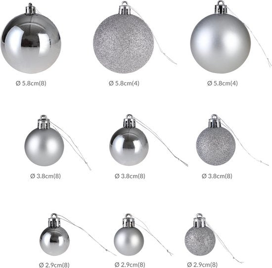 Boules de Noël Casaria 77 pièces - Argent - diamètre 5 cm