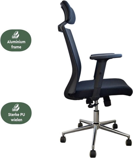 BRASQ OC400 Ergonomic Office Chair Black with Headrest - Chaises de bureau - Chaises de bureau pour adultes - Gaming chair 50 x 49 x 118 cm