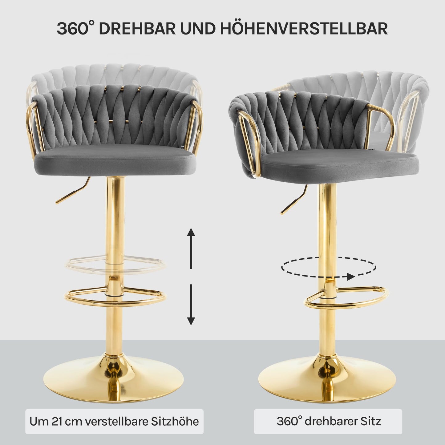 Tabouret Woltu - Réglable - Pivotant à 360° - Velours - Gris foncé