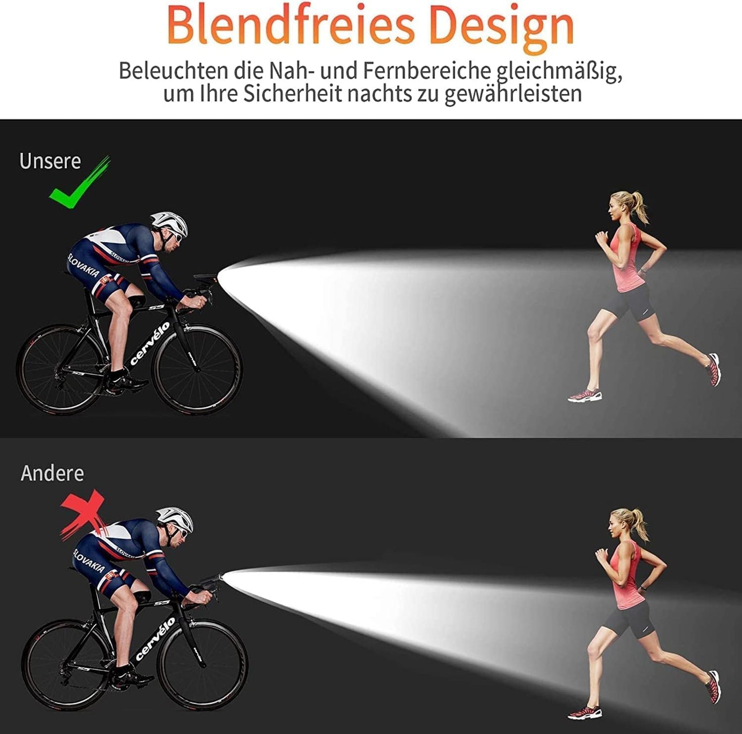 Kit d'éclairage vélo Delin Premium – Doté d'un réglage intelligent de la luminosité, d'un indicateur de batterie et d'un boîtier étanche IPX5 – Pour montage sur guidon et sécurité routière – Polycarbonate noir – 100 lux