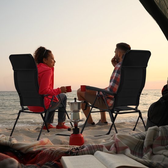 TRVLMORE Chaise de camping - 7 positions - Duo Pack - Capacité de charge 120 kg - Position allongée - Chaise pliante - Chaise pliante - Noir