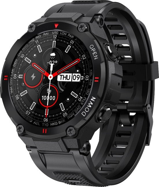 Montre connectée K22 - Nuvance - 45mm - Ecran tactile - Etanche IP67 - Hommes, femmes et enfants - iOS & Android - Noir