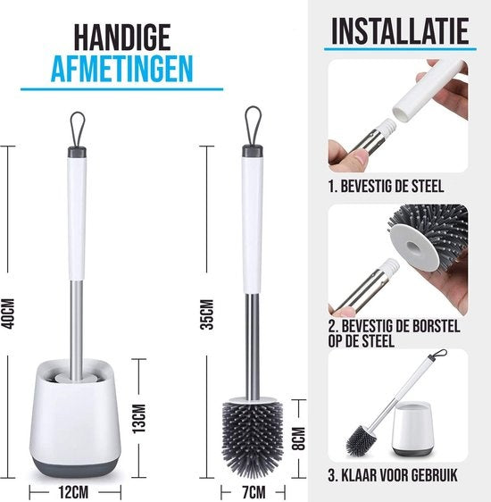 Strex Toilet Brush Silicone with Holder - Quick-drying, Hygienic & Antibacterial Action - Toilet Brush - Toilet Brush Holder