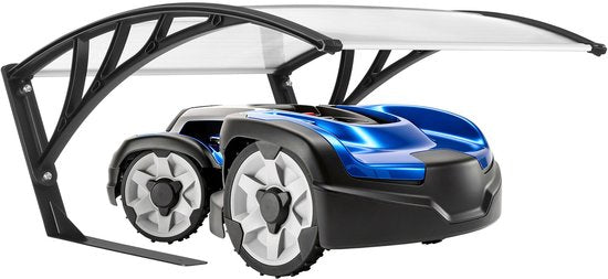 tectake® Abri pour tondeuse robot - Carport pour tondeuse à gazon - Abri pour station de recharge de tondeuse robot - Résistant aux intempéries - 81 x 100 x 48 cm - 4 piquets de fixation inclus - Transparent