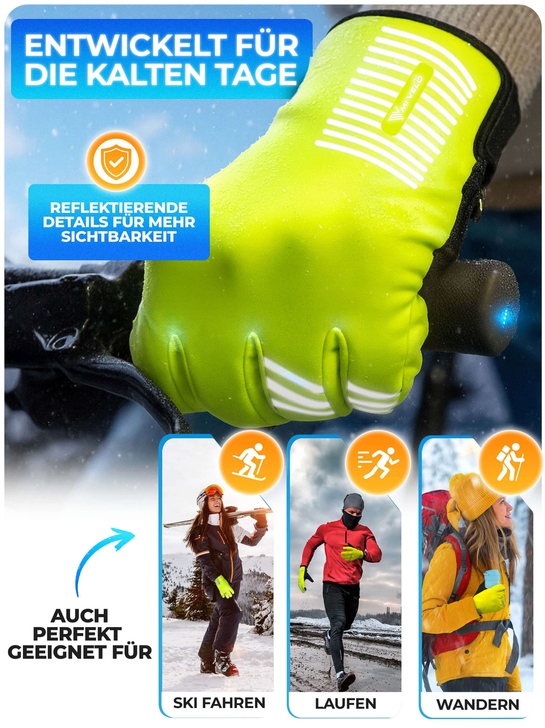 Gants d'hiver - Thermo Fleece & 3M Insulation - Coupe-vent & déperlant - Ecran tactile - Grip antidérapant - Jaune - Taille M