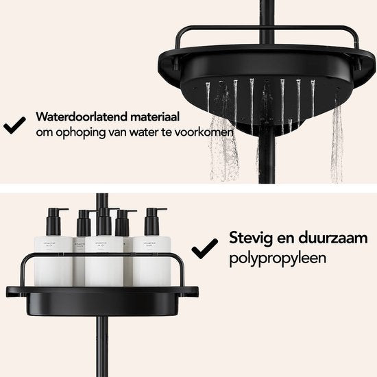 Brixy Support de douche - télescopique - 85-305 cm - sans perçage - du sol au plafond - 4 étagères - 3 crochets - noir