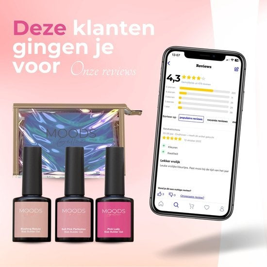 Moods Gellac BIAB Starter Pack - Nude Pink - Builder in a Bottle - Vernis à ongles BIAB - Comprend une lampe UV/LED, un bâton, une lime à ongles, un primer, une base et un top coat.