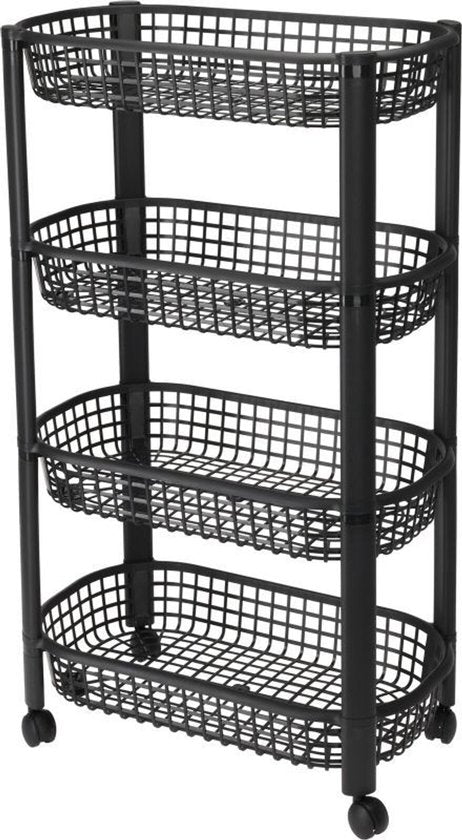 Excellent Houseware Chariot de cuisine noir - Système de rangement à 4 niveaux - 46,5 x 26 x 80 cm