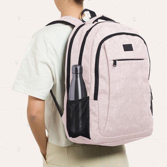 TRVLMORE Sac à dos - 36L - 17.3 Inch - Sac à dos pour ordinateur portable avec USB - Cartable - Homme et Femme - Sac -Vieille - Rose