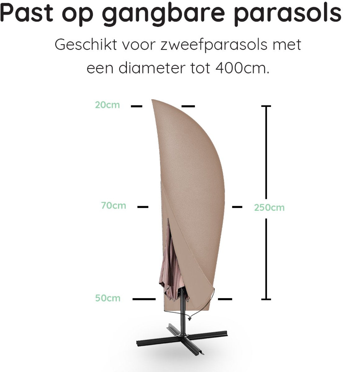 Volcan Housse pour parasol flottant - Sans mât - Imperméable - Oxford 420D - Avec fermeture éclair et cordon de serrage - Jusqu'à 400cm - Taupe