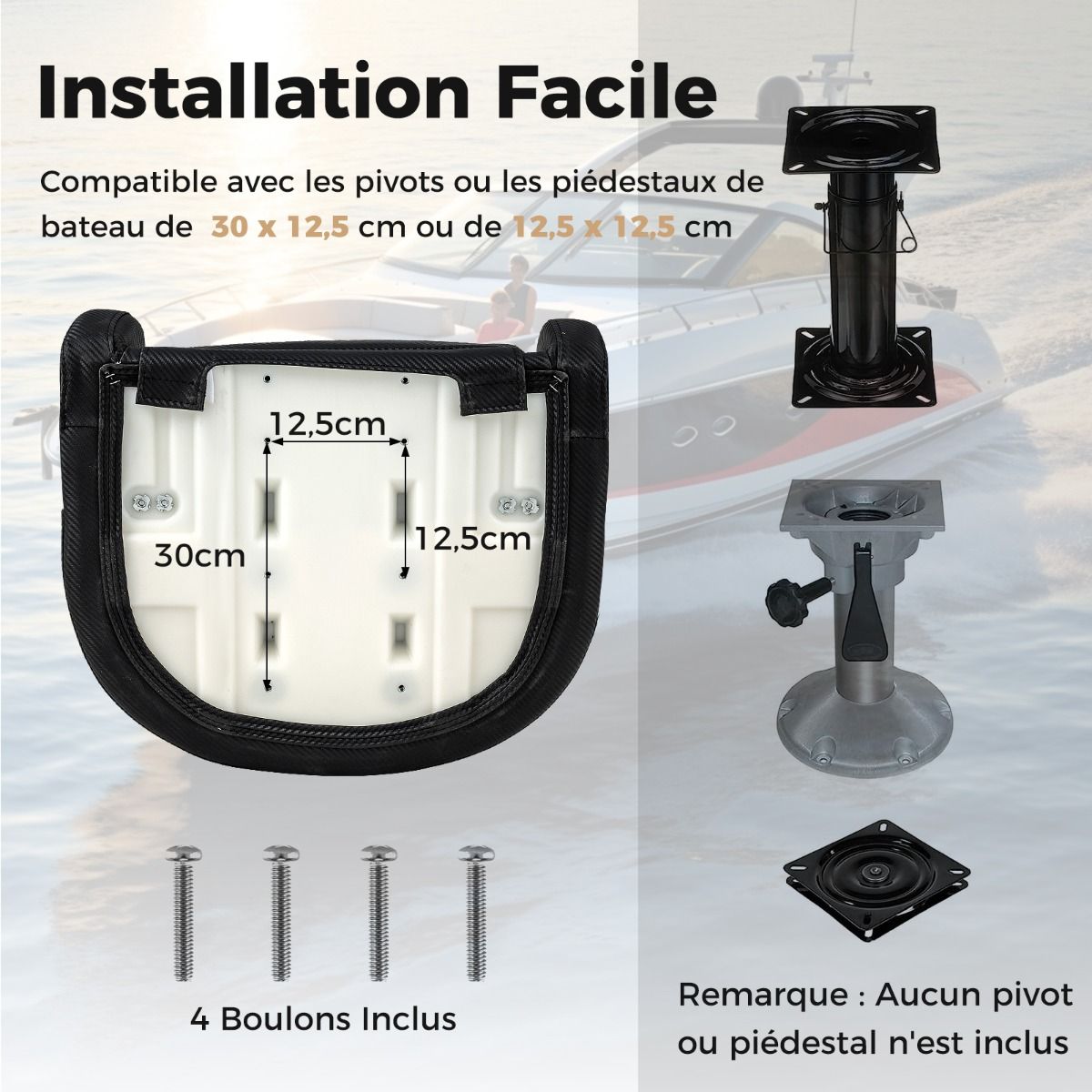 Coast Bucket Seat pour bateau - Cuir PVC - Ergonomique - Max. 150 kg - 56 x 70 x 62 cm - Noir / Blanc