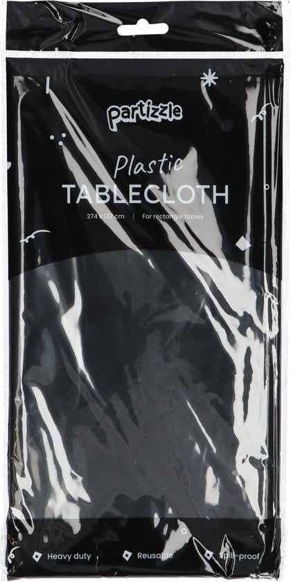 Partizzle 2x Nappe en plastique jetable - Décorations d'anniversaire - Décoration de fête d'Halloween - Noël Mariage - Noir - 274 x 137 cm