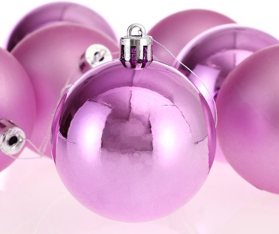 Set de 54 boules de Noël Casaria - plastique mat brillant Ø 3 4 6 cm Rose