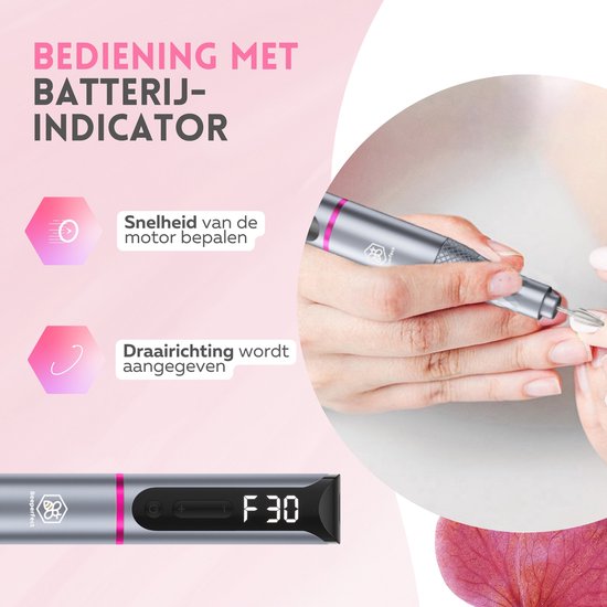 Beeperfect® Lime à ongles électrique sans fil édition Pro - Moulin à ongles - Ensemble manucure et pédicure - Rechargeable - 11 embouts et 60 rouleaux de ponçage - 30,000RPM