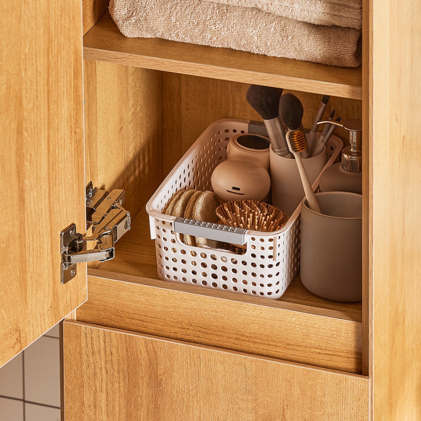 SoBuy BZR175-N Grand meuble de salle de bains étroit, meuble de rangement suspendu, naturel, 35 x 120 x 30 cm