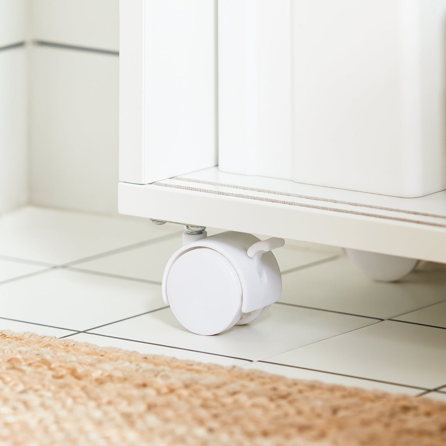 SoBuy Meuble de salle de bain à roulettes - étroit - 69 x 52 x 17 cm - blanc