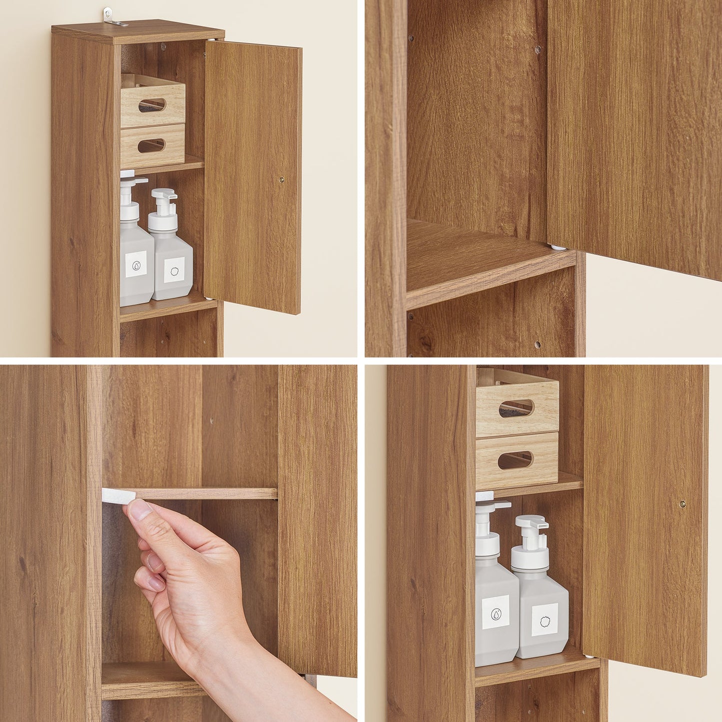 SoBuy BZR34-II-PF Armoire de toilette haute Freestanding Compact - Bois naturel - 20x20x180 cm