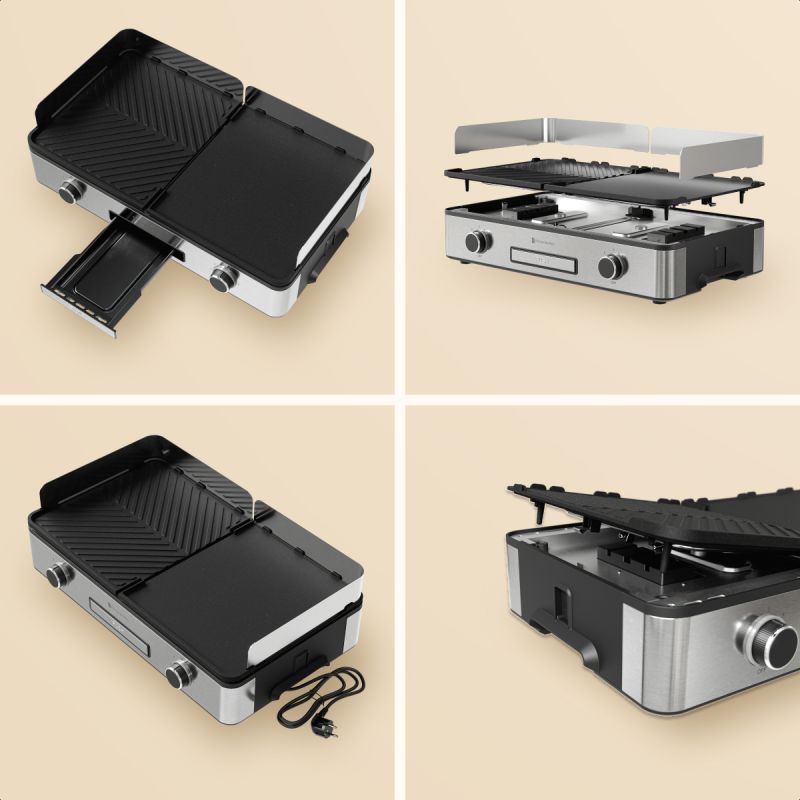KitchenBrothers Gril électrique - Gril de table double zone - 2400W - acier inoxydable