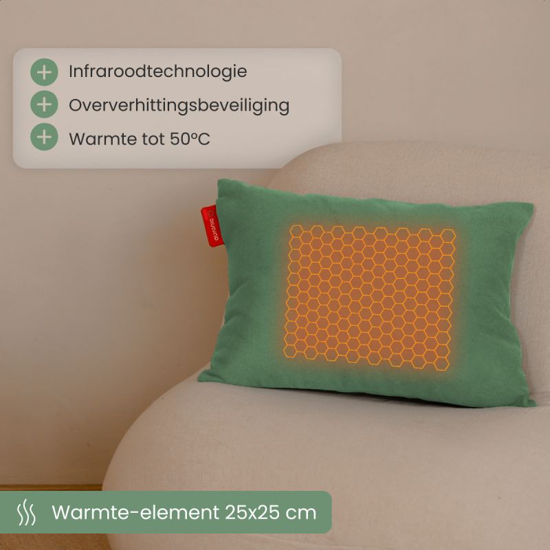 AURONIC Heat Pillow Classic - 45×60 cm - Chaleur infrarouge - 3 niveaux de chaleur - Extra large et doux - Rechargeable - Vert pastel