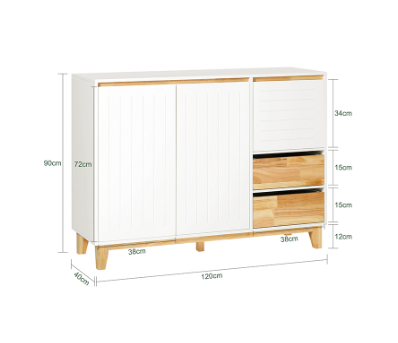 SoBuy Buffet - 2 armoires et 3 tiroirs - Max. 60 kg - 120 x 40 x 90 cm - Blanc / Naturel
