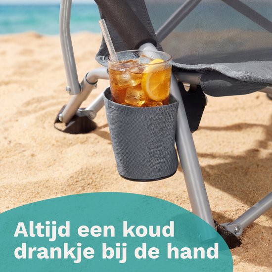 TRVLMORE Chaises de plage - Lot de 2 - Pliables et démontables - Capacité de charge de 130KG - Légères - Avec sac de transport et porte-gobelet - Dossier haut - Gris