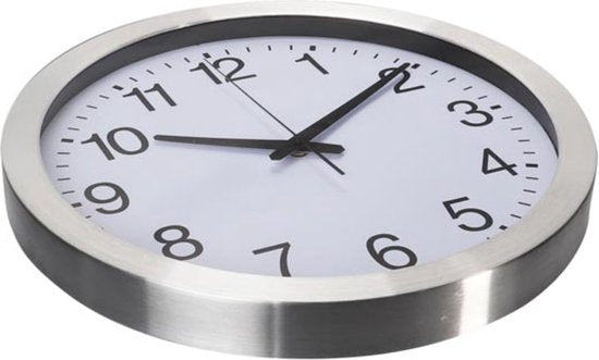 Perel Horloge murale, ronde, analogique, 40 cm, affichage de l'heure radiocommandé (DCF), aluminium, argent