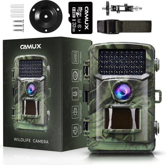 CAMUX Caméra professionnelle pour animaux sauvages 16MP avec vision nocturne - Caméra pour animaux sauvages - Carte SD 32GB incluse