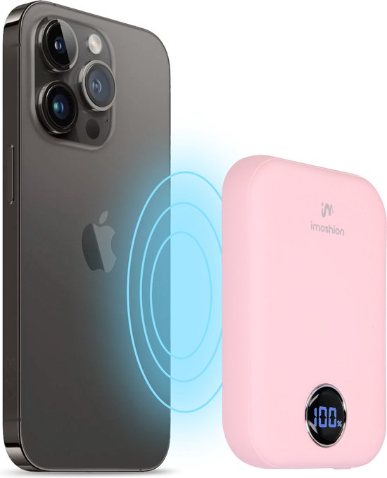 Batterie externe - imoshion - 10000 mAh - Adapté à MagSafe - Chargeur rapide 22.5W - USB C & USB A - Adapté à iPhone 12/13/14/15/16 - Rose