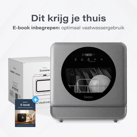 Skoov Mini lave-vaisselle avec réservoir d'eau - 5 couverts - 6 programmes de lavage - 45cm - Petit lave-vaisselle étroit à poser - Camping - Gris