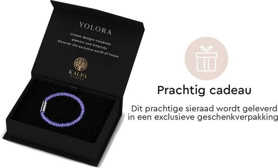 Yolora Ladies Mesh Bracelet - Kalpa Camaka Crystals - Violet - Bracelet femme violet - Bijoux - Coffret de luxe - Coffret cadeau - Coffret exclusif - Bel emballage cadeau