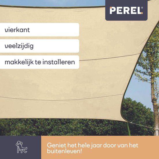 Perel Toile d'ombrage, perméable à l'eau, perméable à l'air, 3,6 x 3,6 m, 180 g/m², HDPE, carré, champagne