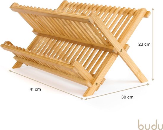 Budu Egouttoir - Egouttoir en bois de bambou - Egouttoir pour la vaisselle - Egouttoir pour le lave-vaisselle - Egouttoir pour la cuisine - Pliable - Pliable