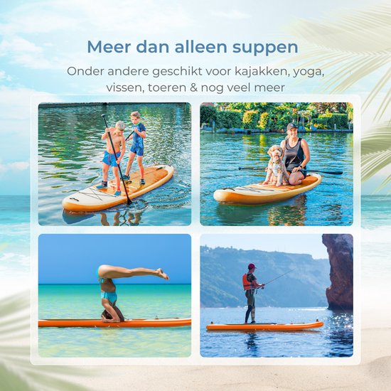 Supper Sup Board XL - Max. 220KG - Gonflable - Planche à pagaie - Étui étanche pour téléphone portable - Pompe - Palme - Leash - Sac de transport - 335 x 81 cm - Orange