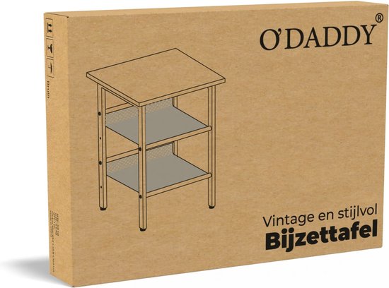 O'DADDY® Side Table Square - Tables d'appoint - Table de chevet - Table d'appoint - Petite table banc - Tables basses - Table pour ordinateur portable - Table basse industrielle - Table - Tablettes à grille réglable - 40x40x55 cm - Vintage Brown/Black