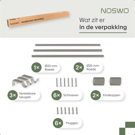Noswo Tringle à rideaux - Extensible - 183 à 366 cm - Tringle à rideaux - Tringle à rideaux complète - Métal - 300cm - Argenté