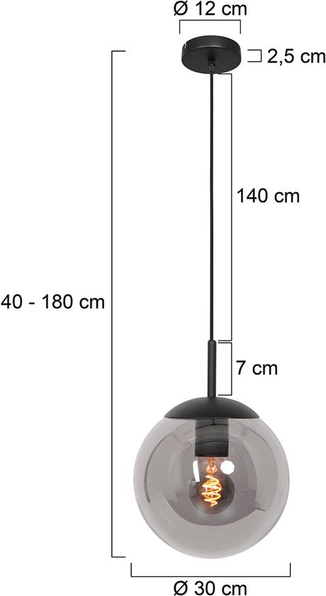 Steinhauer - lampe suspendue - Bollique - noir - verre métal - Ø 30cm - E27 - 3498ZW
