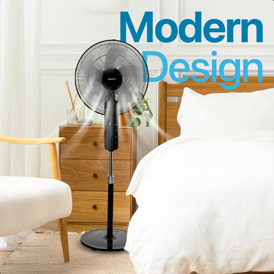 KRAFT Ventilateur sur pied - Ventilateur sur pied - Réglable en hauteur - Ecran LED - Ventilateur de sol - Noir