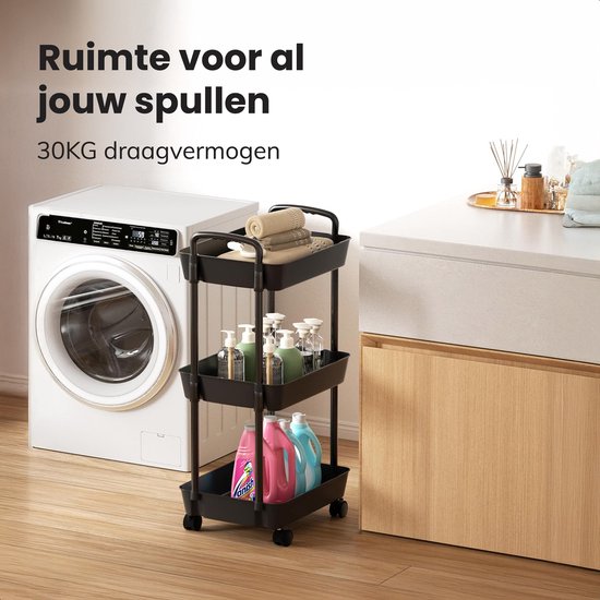 Chariot de cuisine sur roulettes - 3 étages - Rayonnage - Service - Chariot - Armoire - Rangement - Armoires de douche debout - Rayonnage - Noir - Luft