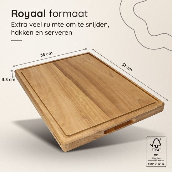 Deleca Planche à découper en teck - Double face avec tranchée à jus / poignées - Grande et épaisse planche à découper en teck - Pour la cuisine, planches à découper durables, planche de service, planche à fromage, planche à boissons, planche à tapas - San