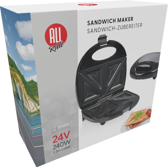 All Ride Sandwich maker 24V - Grille-pain pour la route avec prise 24V - Revêtement antiadhésif pour un nettoyage facile - Grille-pain compact pour camion - 240W