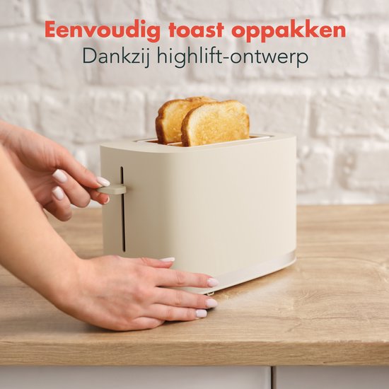 Grille pain - KitchenBrothers - Toaster - 6 niveaux de chaleur - 2 fentes extra-larges - 870W - Beige