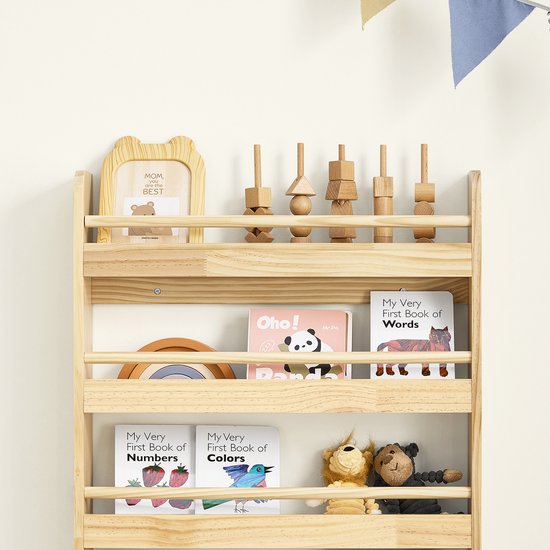 SoBuy KMB08-K-N Bibliothèque pour enfants, 4 niveaux, meubles, jouets, bibliothèque, meuble de rangement, étagère, chambre, nature, 60 x 12 x 80 cm