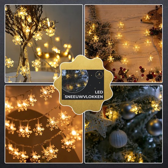 Giftmas Rideau lumineux LED Flocons de neige - Lumières de Noël d'intérieur - Lumières de Noël à piles - Guirlande lumineuse de Noël - 50 LED - 6m - Décoration de Noël - Guirlande lumineuse de Noël - Décoration de Noël