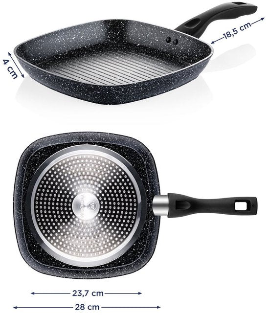 Westinghouse Poêle à griller - Ø 28 cm - Poêle à induction - Sans PFOA - Marbre noir