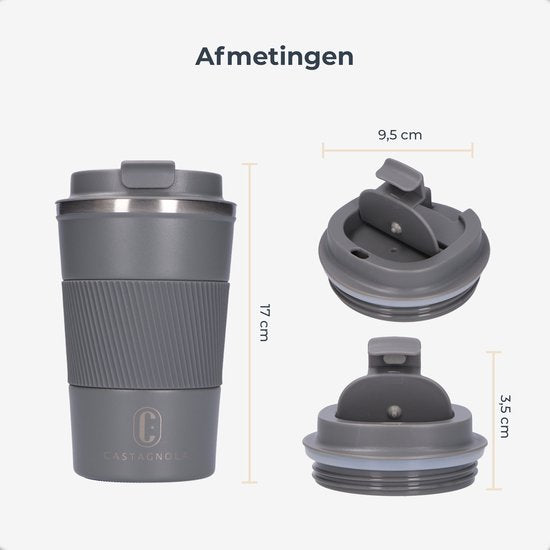 Castagnola Thermos Cup - Coffee Mug To Go - Travel Mug for Coffee and Tea - Tea Mug - 380 ML - stainless steel - Grey
