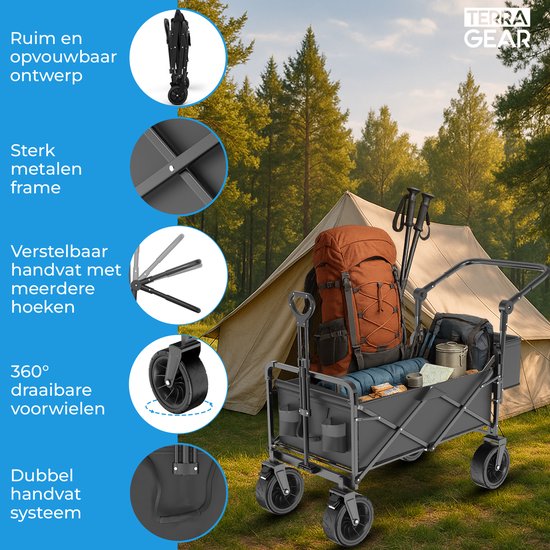 TerraGear Wagon pliable - Wagon avec toit et poignée - Noir - Capacité 120L - Capacité de charge 150KG