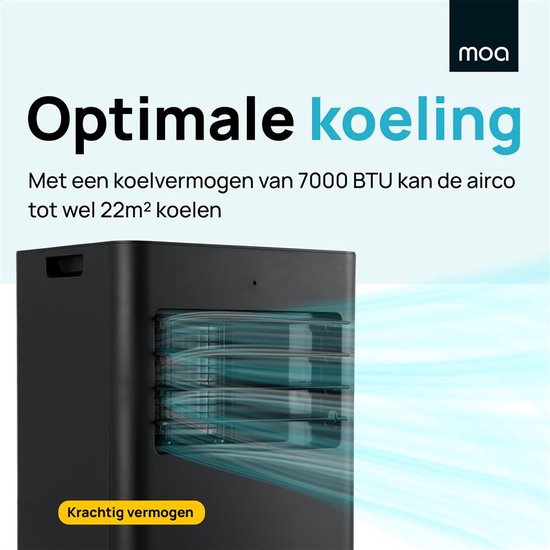 MOA Mobile Air Conditioner - 7 000 BTU - Climatiseur - télécommande - Classe énergétique A - Kits d'étanchéité pour fenêtres - Chambre à coucher - Salon - jusqu'à 60 m³ de refroidissement - ventilateur et déshumidificateur - Noir