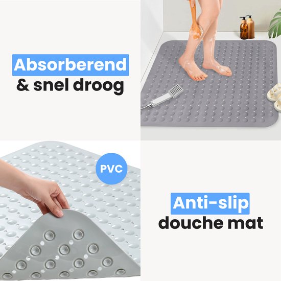 Tapis de douche et de bain Luft - 48 x 48 cm - Antidérapant - Gris - Avec ventouses - Adapté à la salle de bain et à la douche - Sûr et solide